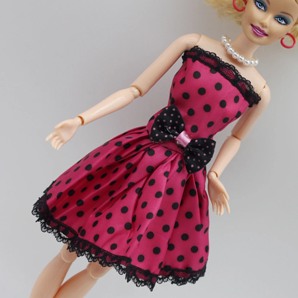 

Original 1pcs rosy dress For Barbie Printed Wave point Dress Clothes Party Princess Doll Dress eg035