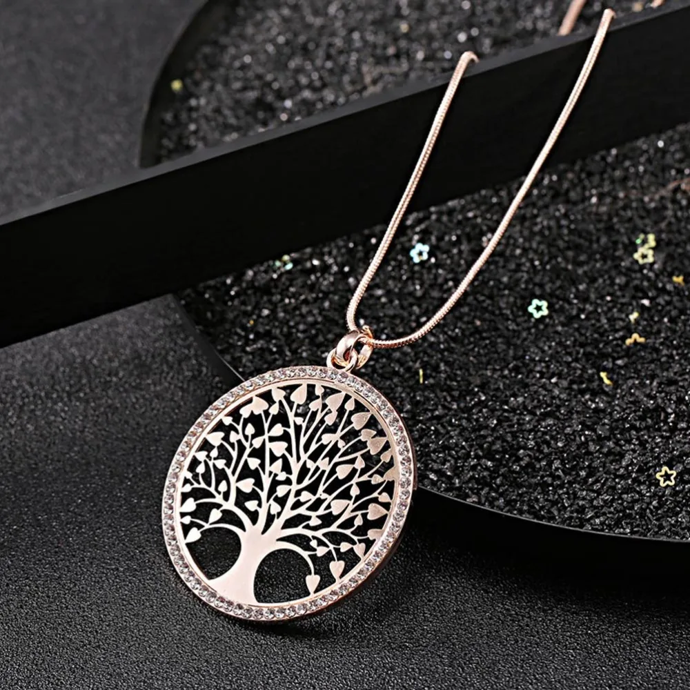 

New Tree of Life Crystal Round Small Pendant Necklace Gold Silver Colors Bijoux Collier Elegant Women Jewelry Gifts Dropshipping