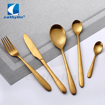 

CATHYLIN 4-Pieces Flatware Sets Spoon Fork Knife Golden Plated Cutlery Matte Luxury 18/10 Stainless Steel Dinnerware Set ST0052