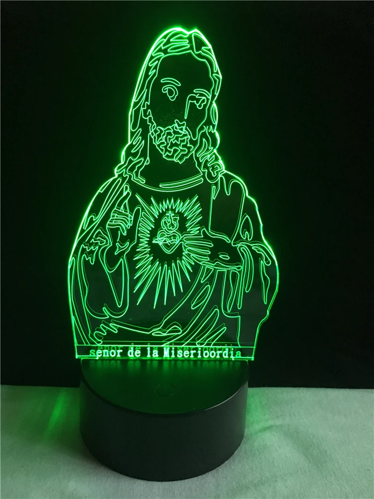 3D mesa LED USB noche luz Jesucristo Jehová 7 cambio de Color lámpara de escritorio Bulbing regalo ilusión óptica Navidad Luces lampara