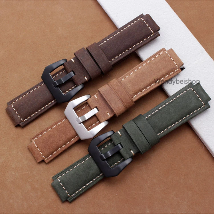 

24mm*16mm Men Women Suede Green Brown Real Leather Handmade Thick Wrist Watch Band Band Strap Belt Buckle For vivoactive