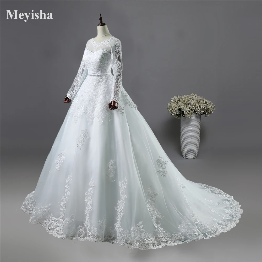ZJ9065 Corset Lace Up 2016 White Wedding Dresses Lace Long Sleeves For Brides Plus Size Maxi