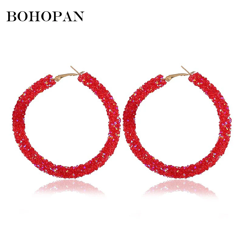 

Flare Rhinestone Earrings For Women Red Black Stone Big Hoop Earrings Fashion Jewelry Circle Bijoux Party Girl boucle d'oreille