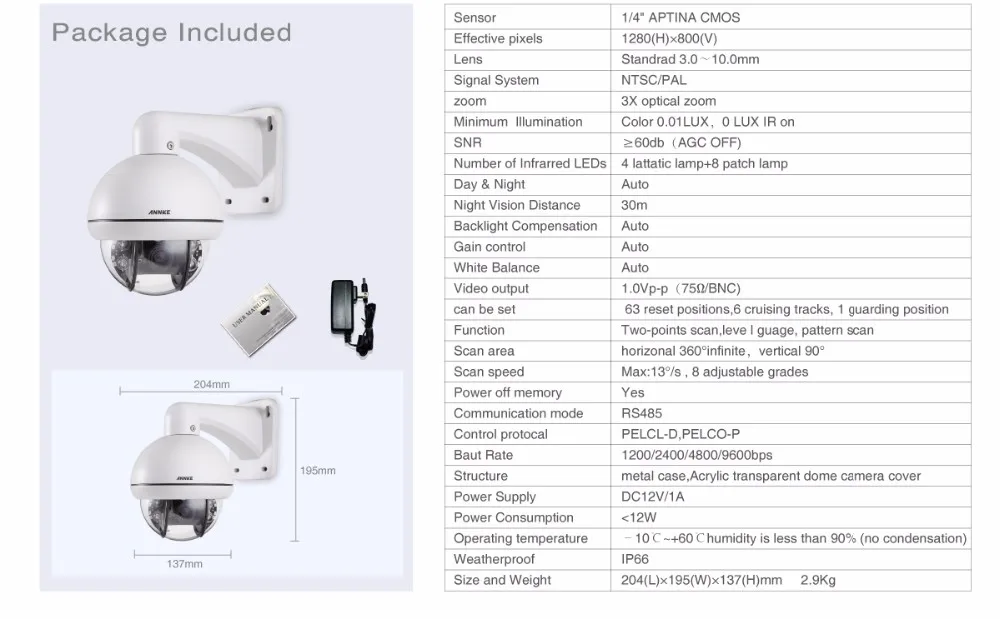 ANNKE HD 720P Мини 3X зум PTZ ИК ночного видения наблюдения камера безопасности Всепогодный IP66 системы видеонаблюдения комплект
