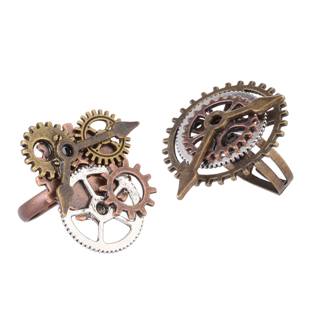 2 Pieces Antique Steampunk Watch Part Gears Wheel Rings Fashion Jewelry 17mm