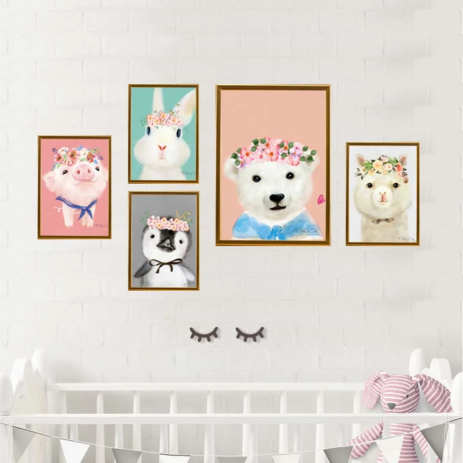 Cartoon Vivid Animals Pig Rabbit Penguin Wall Art Murals Poster&Prints Canvas Painting For Kids Bedroom Wall Picture Home Decor (4)