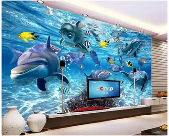 

Custom photo 3d wallpaper Non-woven mural underwater world dolphins decoration painting 3d wall murals wallpaper for living room