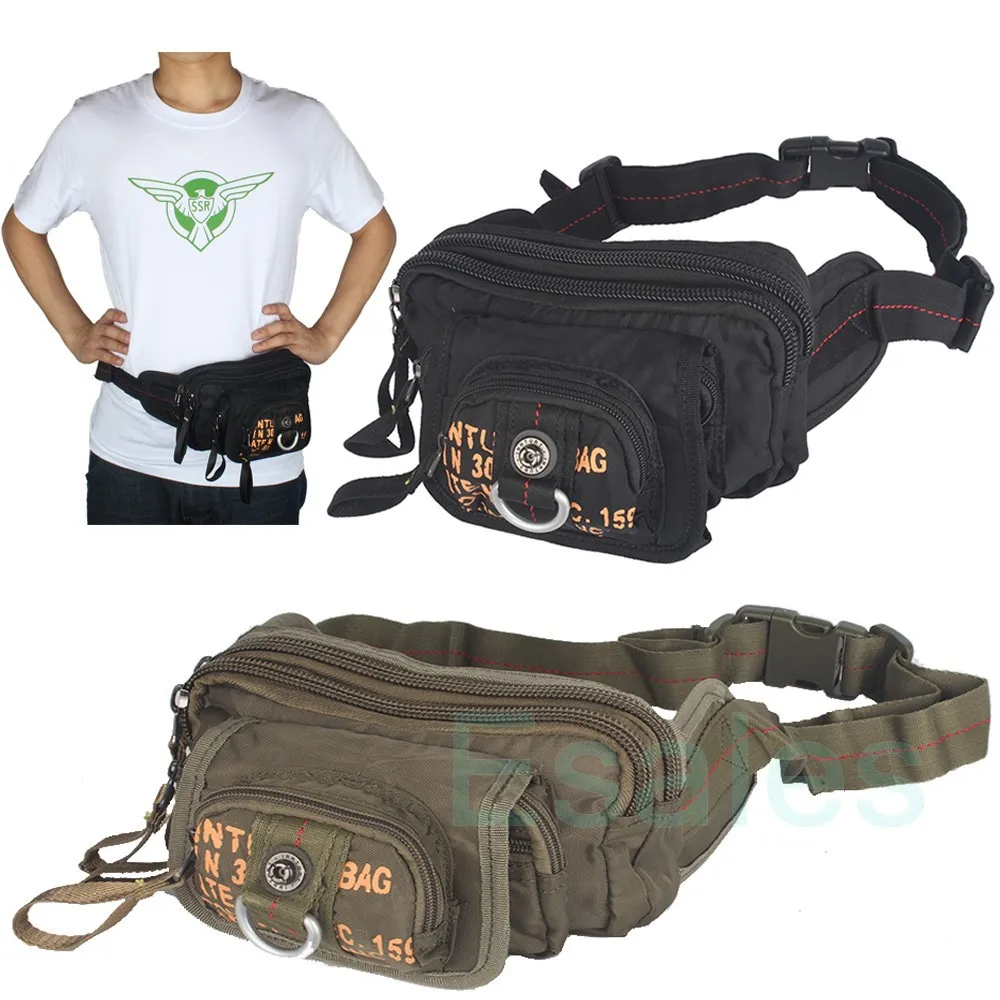 Men's Nylon Waist Bag Multi Pockets Outdoor Sport Bag With Many Zippers