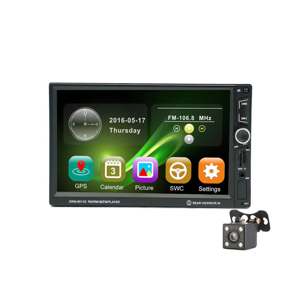 

2Din 7 inch Car Miltimedia Player Wince Touch Screen MP5 player European Navigation Reversing with Camera Steel Wheel Control