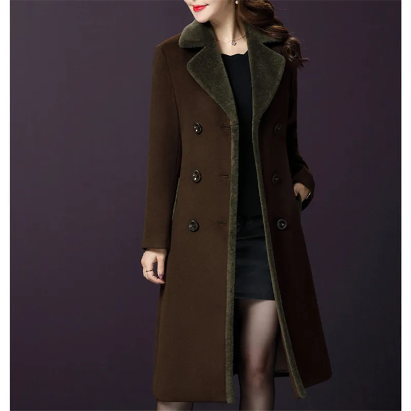 Большие размеры зимнее женское пальто повседневное модное с карманами элегантное OL уличная дамское пальто
