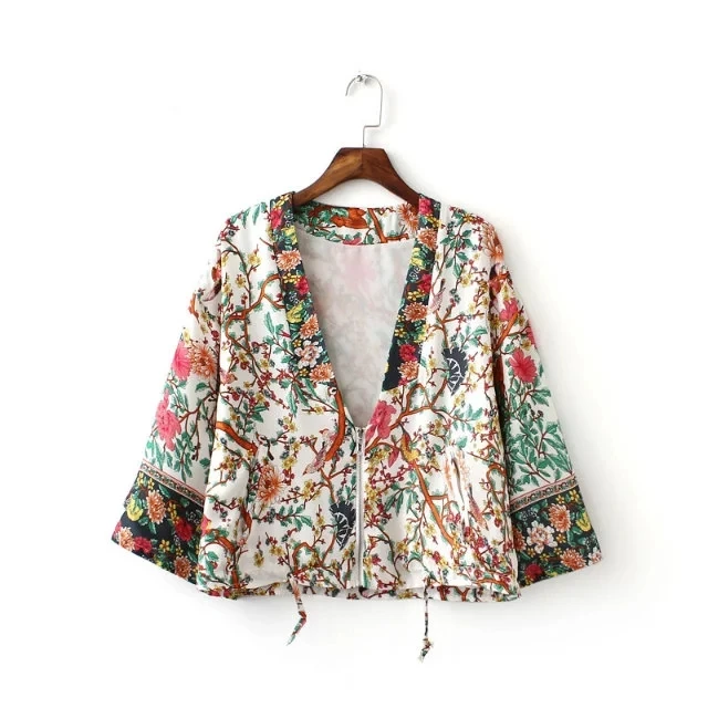 Spring Summer Fashion Women Stripe Printed Gauze Blouses Kimono