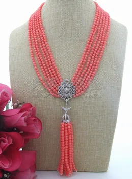 

N031709 20" 6Strands 5MM Coral Necklace