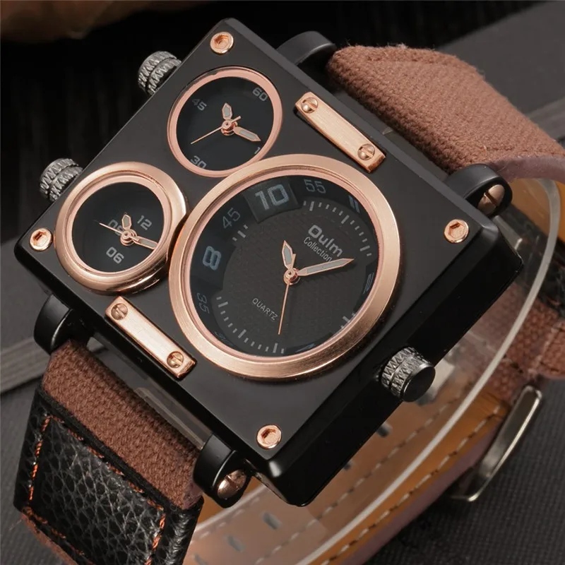 Oulm повседневные мужские часы с несколькими часовыми поясами спортивные кварцевые часы мужские военные наручные часы с холщовым ремешком дропшиппинг Relogio Masculino