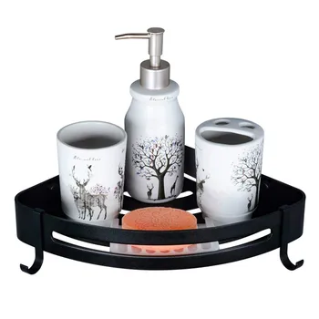 

Shower Corner Caddy Bathroom Shower Corner Shelf with Two Hooks Self Adhesive with Glue or Wall Mount with Screws Heavy Duty Alu