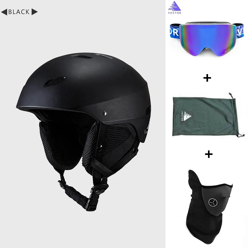 Professional CE Certification Adult windproof Ski Helmet for Men Women Skating Skateboard Snowboard Snow Sports Helmets 54-61cm - Цвет: Black 3 Set