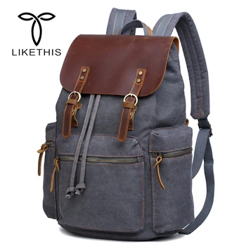 

New Vintage Leather Military 16 inch Backpacks Men/Women School Backpacks Men Travel Bag Big Canvas Backpack Large Bag Berchirly