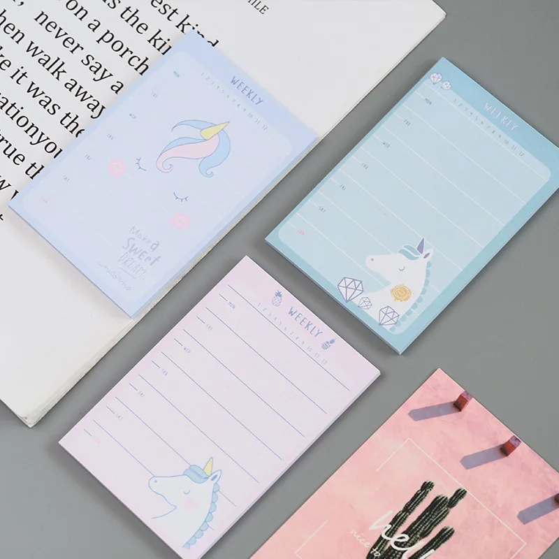 

Cute Kawaii Cartoon Unicorn Weekly Plan Sticky Notes Post Memo Pad Stationery School Office Supplies Planner Stickers Paper