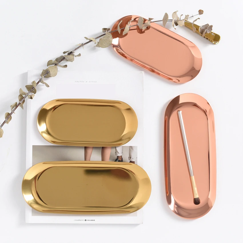 

New 2018 Colorful Metal Storage Tray Gold Oval Dotted Fruit Plate Small Items Jewelry Display Tray Mirror