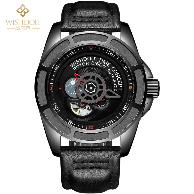 

Watch Man Mechanical Wristwatches With Watch Box Business Top Brand Male Clock Black Watch Strap Waterproof Reloj Hombre