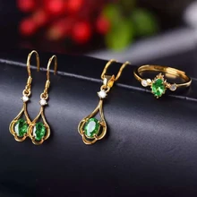 Натуральный зеленый диопсид ювелирный набор из стерлингового серебра 925 пробы ювелирный набор драгоценный камень ювелирный женский модный комплект Свадебные/вечерние подарки