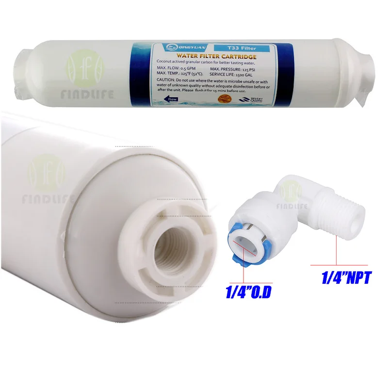 10 pollici T33 con 2 pcs montaggio Depuratore di Acqua di COCCO IN LINEA di Carbonio Post ACQUA FILTRO 5 MICRON FILTRO a CARBONE PER OSMOSI INVERSA