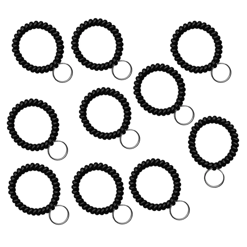 10Pcs Wrist Band Key Ring Chains Outdoor Sports Spiral Wrist Coil Keychains for Gym Fitness Running Scuba Diving Hiking Walking