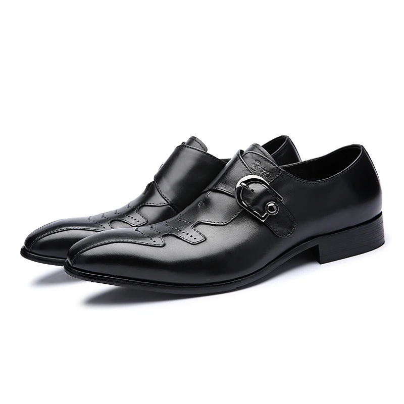 Qualidade Genuíno Pé Casamento Do Mycolen Casuais Dedo Sapatos Alta Cinta De Fivela Dos Vestem Negócios Preto Homens Vestido Pontas laranja Couro Formais Se 6ww5Ft