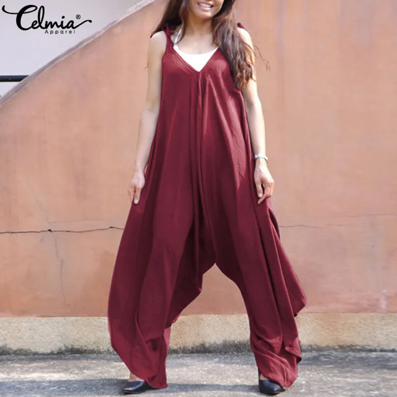 Summer Pants Wide Leg Overalls Oversized Women Jumpsuit 2018 Celmia Strappy V-Neck Casual Pantalon Playsuits Rompers Trousers Jumpsuits and Playsuits