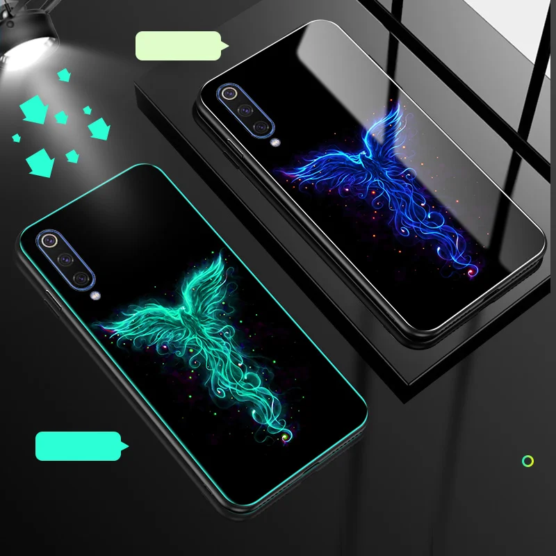 

For Xiaomi Mi 9 Case Luxury Luminous Hard Tempered Glass Protective back Cover Case for xiaomi mi9 xiaomi 9 full cover shell