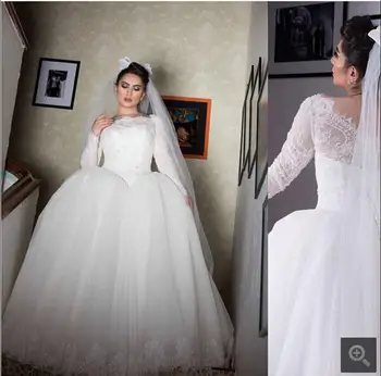 

Gorgeous white lace ball gown beaded wedding dress 2017 fashion long sleeve sexy puffy wedding gowns free shipping bride dress