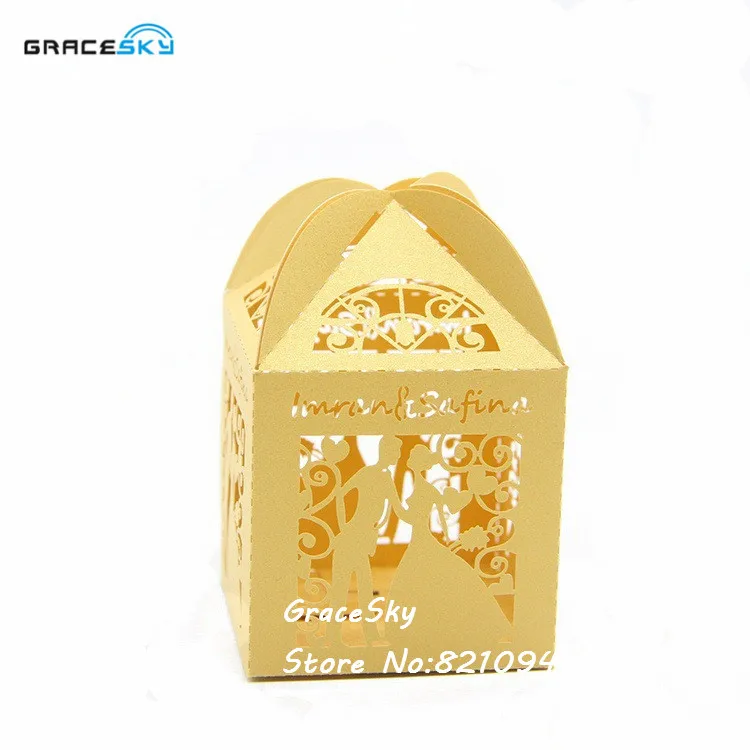 

50pcs/lot Free Shipping Laser cut Bride&Groom design Paper Couples Wedding candy chocolate Boxes Party supplies