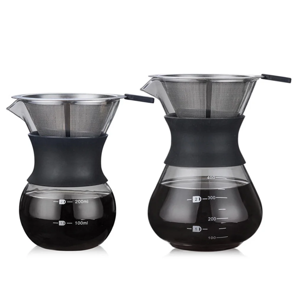 

200ml/400ml Thicken Resistant Glass Coffee Pot with Handle Espresso Water Drip Coffee Maker Reusable Coffee Tea Filter Tools