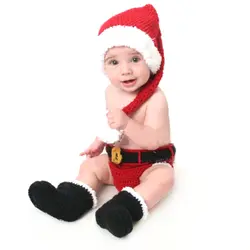 Рождество для новорожденных девочек и мальчиков Подставки для фотографий кашемир красный, белый шляпа + брюки вязать костюм детские