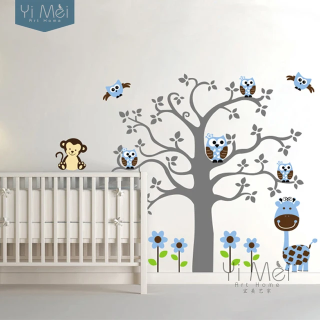 Lovely Flower Tree Giraffe Monkey Owl Wall Decal Sticker Mural Lovely Flower Tree Giraffe Monkey Owl Wall Decal Sticker Mural Wallpaper Bedroom Nursery Baby Kid Room