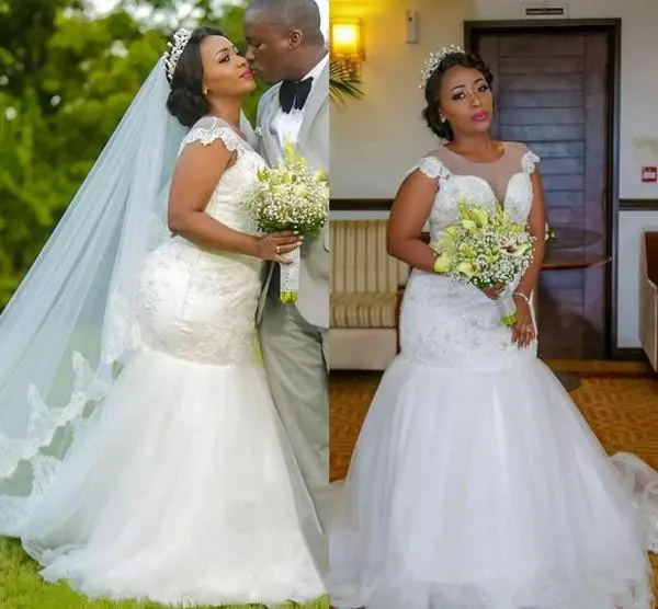 

African Country Wedding Dresses Memraid Jewel Sleeveless Sweep Train Bridal Gowns Lace Applique Tulle Wedding Gowns 2020