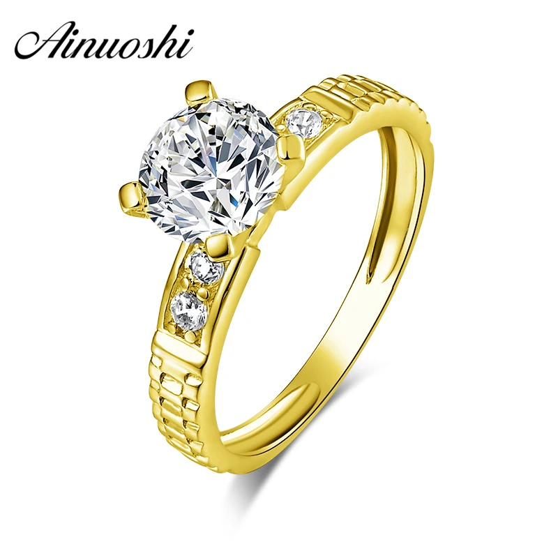 

AINUOSHI 10K Solid Yellow Gold Women Wedding Ring Simulated Diamond Jewelry Anel de ouro Fashion Femme Simulated Diamond Ring