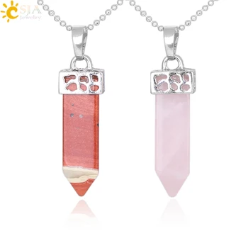 

CSJA Natural Gem Stone Power Necklaces Pendants Pendulum Green Aventurine Pink Crystal Necklace Reiki Jewelry Accessories E115