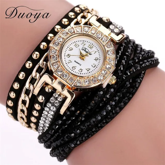 Top Brand Fashion Luxury Rhinestone Dial Leather Bracelet Watch Women Ladies Qua Top Brand Fashion Luxury Rhinestone Dial Leather Bracelet Watch Women Ladies Qua