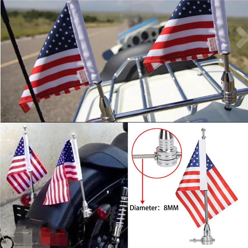 WISENGEAR Chrome Vertical Flag Pole Mount American USA Flag Holder For Harley Touring Sportster 1200 Honda Goldwing CB VTX CBR Luggage Rack (2)