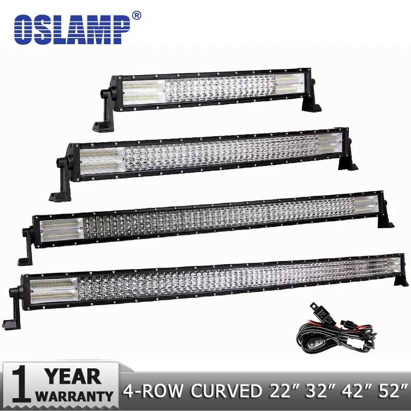 

Oslamp 4-Row 22" 432W 32" 612W 42" 792W 52" 972W Curved LED Light Bar Offroad Led Bar Spot&Flood Beam Led Work Light Quad Row