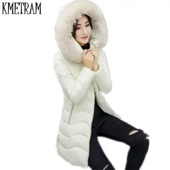 

2020 Faux Raccoon Fur Collar Hooded Slim Parkas Jacket Coat Female Clothing Medium Long Winter Jacket Women Cotton Parka WUJ0993