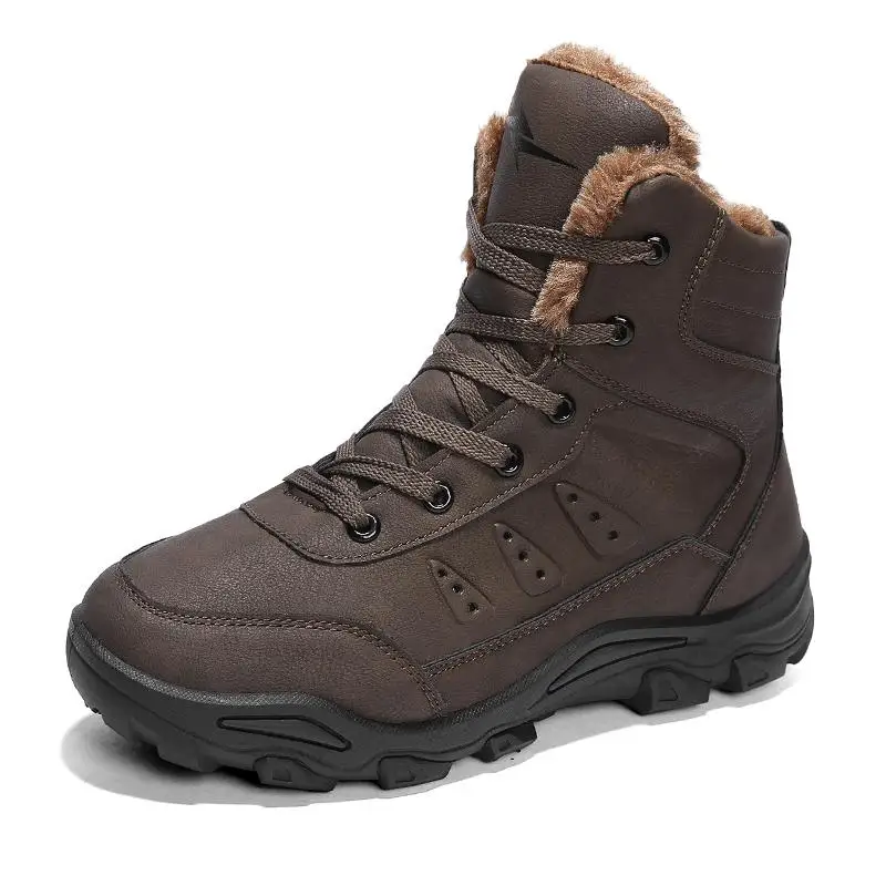 Новые зимние мужские теплые ботинки теплые мужские ботильоны из толстого плюша водонепроницаемые Нескользящие теплые мужские рабочие ботинки на шнуровке для походов - Цвет: Brown