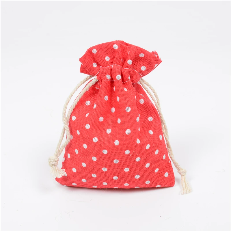 20pcs White Dot Cotton Burlap Drawstring Pouch Wedding Party Favor Pouches Candy Gift Bags 10*14cm 13*18cm Jewelry Packaging Jewelry Packaging