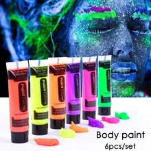 

6pcs Fluorescent Body Paint Set Glow In The Dark Face Painting UV Luminous Flash Tattoo Face Body Painted Oil Painting Art W3