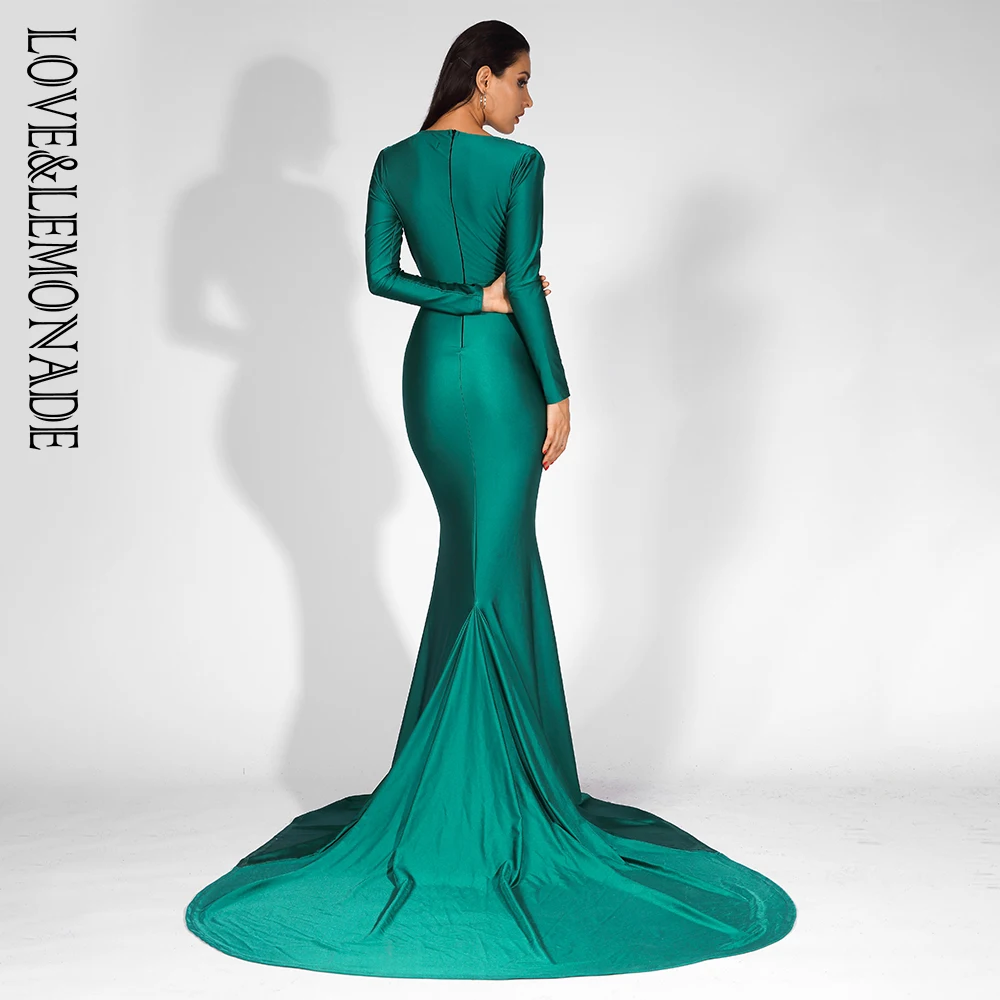 LOVE&LEMONADE  Sexy Green Deep V-Neck Slim Fit