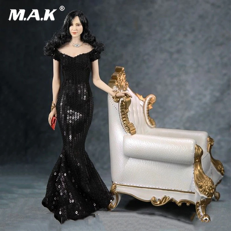 

1/6 Feeltoys FT008 Black Fishtail Evening Maxi Dress with Handbag For 12" Female PH Doll Action Figure Body Accessories