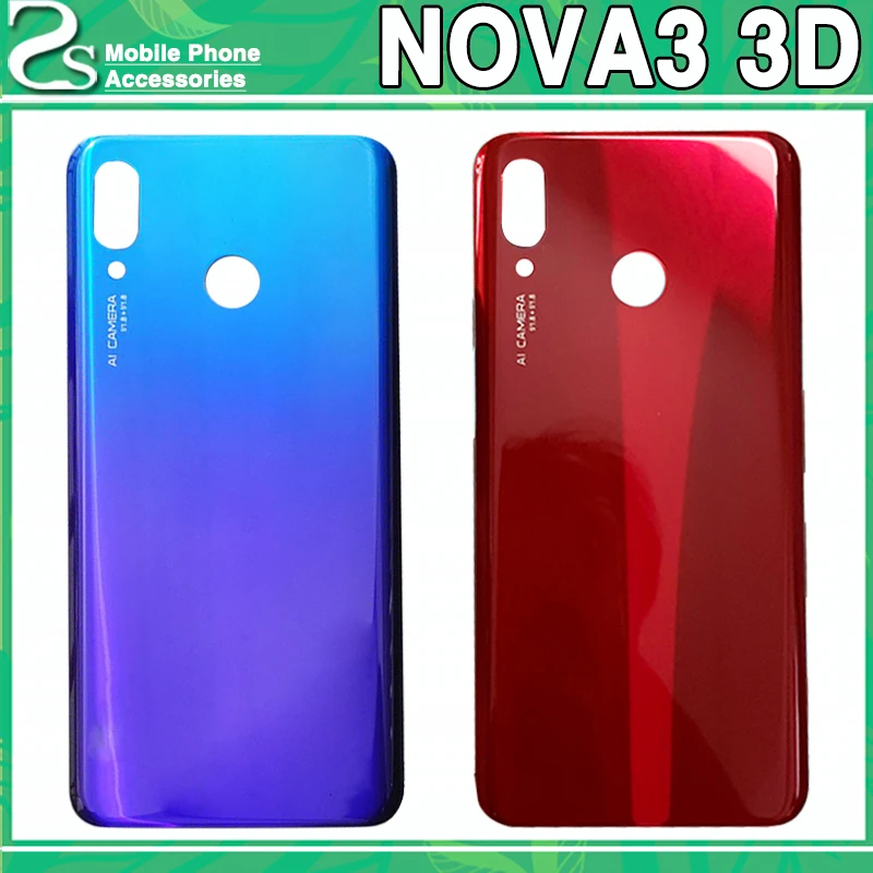 

10pcs Rear New Nova 3 Battery Housing Back Cover for Huawei Nova3 3D 6.3'' Glass Battery Door Back Case With Back Glue Sticker