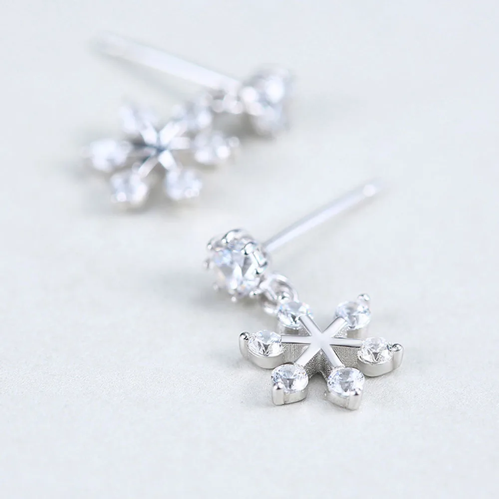 

Authentic 925 Sterling Silver Earring Fashion Snowflake Crystal Stud Earring For Women Wedding Party Jewelry Gift