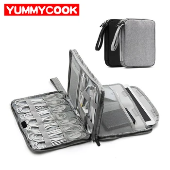

Portable Universal Cable Organizer Case Travel Electronic Bag Digital Gadget Organizer Drives Wires Earphones Double Layer Pouch