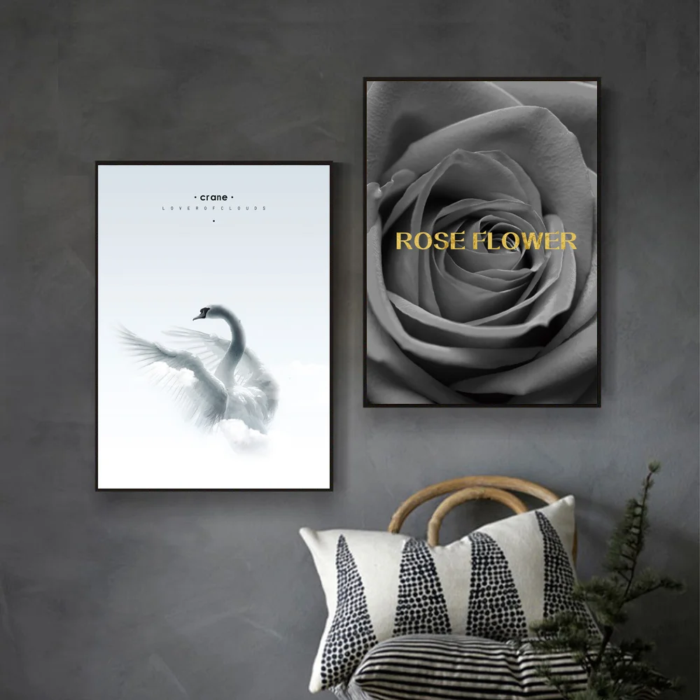 Nordic Canvas Painting Flowers Canvas Prints Black Roses Picture Landscape Wall Painting Living Room Pictures Birds Unframed